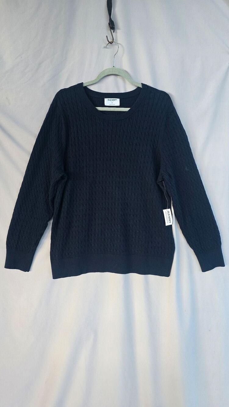 Old Navy Sweater Womens 3X Blue Cable Knit Crew Neck Long Sleeve Pullover New
